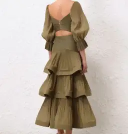 Zimmermann Pleated Bodice and Tiered Skirt Set in Olive Size 2 for rent on The Volte - image 2