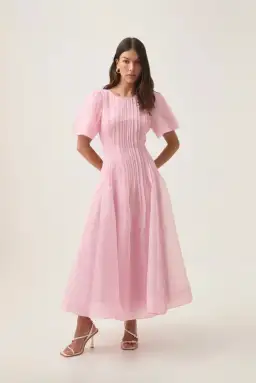 Aje Nova Pleated Midi Dress Chalk Pink Size AU 14 for rent on The Volte - image 1