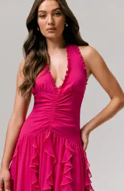 Bea Plunge Neck Ruffled Maxi Dress Hot Pink Size AU 6 for rent on The Volte - image 4