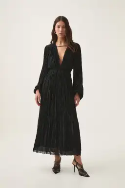 AJE Genevieve Pleated Midi Dress in Black Size S/AU8