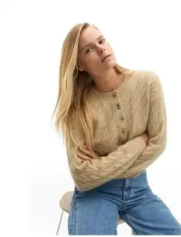 Seed Heritage CABLE CROPPED BUTTON CARDI Beige Size 8