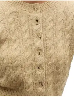 Seed Heritage CABLE CROPPED BUTTON CARDI Beige Size 8