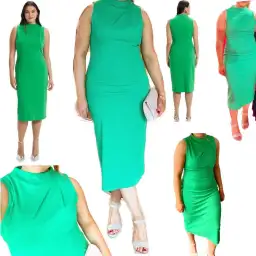 CUE Knitted Viscose Crepe Sleeveless Dress in Fern for rent on The Volte - image 1