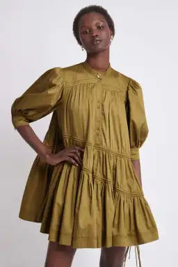 Aje Frequency Khaki Puff Sleeve Smock Dress Size 8 for rent on The Volte - image 1