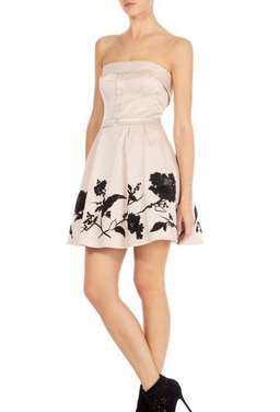 Karen Millen Strapless Placed Flower Mini Dress Size 12  for rent on The Volte - image 1