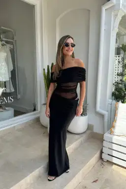 BENNI Nico Off Shoulder Maxi Dress Black size 6 for rent on The Volte - image 3