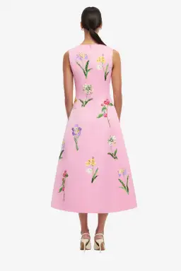 Leo Lin Cleo Embellished Sleeveless Midi Dress in Wild Flower in Flamingo Pink Size 12 for rent on The Volte - image 3