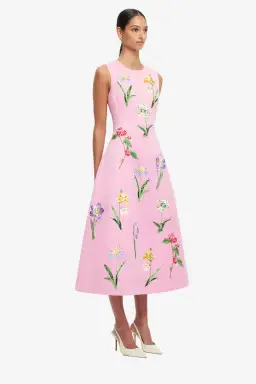 Leo Lin Cleo Embellished Sleeveless Midi Dress in Wild Flower in Flamingo Pink Size 12 for rent on The Volte - image 2