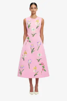 Leo Lin Cleo Embellished Sleeveless Midi Dress in Wild Flower in Flamingo Pink Size 12 for rent on The Volte - image 1