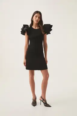 Aje Black Questa Puff Ruffle Sleeve Mini Dress | Size M for rent on The Volte - image 1