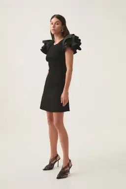 Aje Black Questa Puff Ruffle Sleeve Mini Dress | Size M for rent on The Volte - image 2