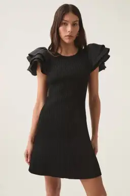Aje Black Questa Puff Ruffle Sleeve Mini Dress | Size M for rent on The Volte - image 3