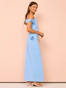 Issy - Off Shoulder Maxi Dress in Blue for rent on The Volte - image 2
