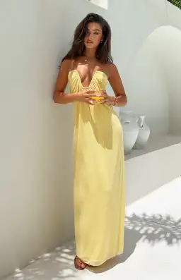 Beginning Boutique Braelyn Yellow Strapless Maxi Dress for rent on The Volte - image 1