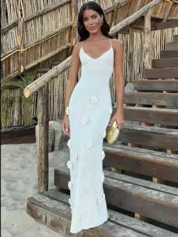 Meshki Suki Knit Maxi Dress With Flowers Nude Size Small / AU 8 for rent on The Volte - image 1