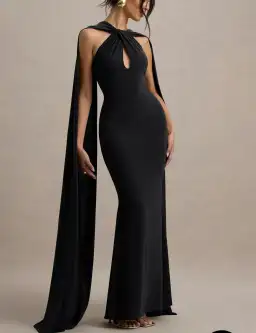 Club L London - Black Twist Halter Neck Cape Maxi Dress AU size 10 for rent on The Volte - image 1