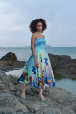 Justin Tong Aquarelle Midi Dress Multi Size 14