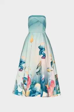Justin Tong Aquarelle Midi Dress Multi Size 14