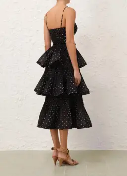 Zimmermann Pleated Tiered Midi Dress in Black Polka Dot Size 2/AU 12 for rent on The Volte - image 3
