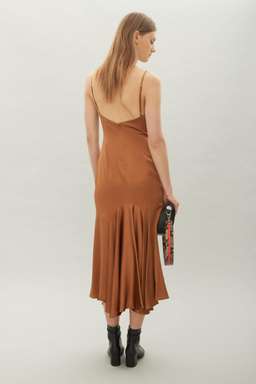 Hansen and Gretel sleek silk tan midi dress size 10