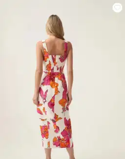 Aje Flourish Midi Dress Vivid Hibiscus Size 8 for rent on The Volte - image 1