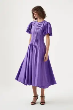 Aje Nova Pleated Midi Dress in Deep Violet Size AU 14  for rent on The Volte - image 1
