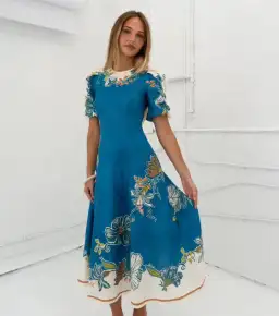 Alemais Luda Midi Dress Blue Floral Size 8 for rent on The Volte - image 1