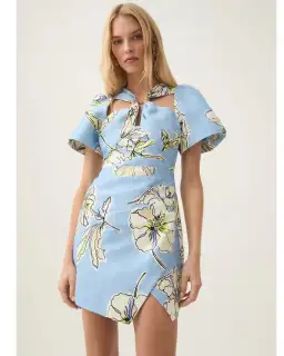 Aje Presence Twisted Mini Dress Blue Hibiscus Size AU 12 for rent on The Volte - image 1