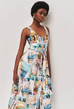 Aje Leonie midi dress size 8 postcard print for rent on The Volte - image 3