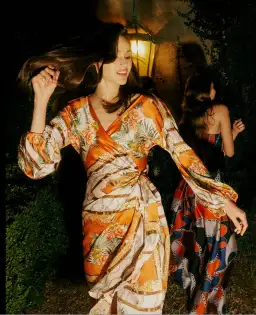 Silk Animal Scarf Print Dress In Apricot for rent on The Volte - image 1