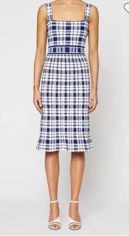 Crepe Knit Check Dress Blue Print for rent on The Volte - image 1