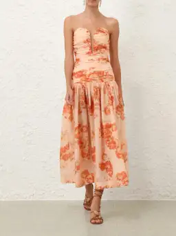 Zimmermann Cascadian Strapless Midi Dress Red Botanical Floral Size OP/6 for rent on The Volte - image 1