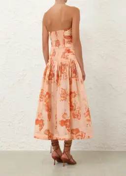 Zimmermann Cascadian Strapless Midi Dress Red Botanical Floral Size OP/6 for rent on The Volte - image 4