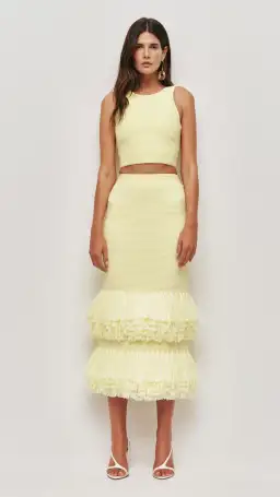 AJE Agave Knit Top and Raffia Midi Skirt in Lemon Size S (8) for rent on The Volte - image 3