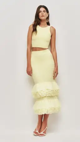 AJE Agave Knit Top and Raffia Midi Skirt in Lemon Size S (8) for rent on The Volte - image 1