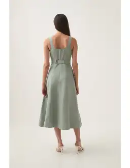 AJE Clay Belted Midi Dress in willow green Size 14 for rent on The Volte - image 3