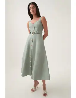 AJE Clay Belted Midi Dress in willow green Size 14 for rent on The Volte - image 2