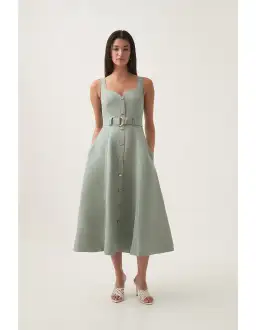 AJE Clay Belted Midi Dress in willow green Size 14 for rent on The Volte - image 1