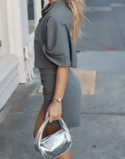 Bec & Bridge Sanja Asym Mini Dress in Elephant Grey for rent on The Volte - image 6