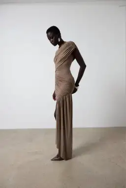 De La Vali Ravenna Mini Dress in Taupe Size AU 10 for rent on The Volte - image 3