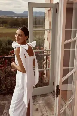 Dissh Aisle Linen Bow Midi Dress White Size AU 8 / S for rent on The Volte - image 3