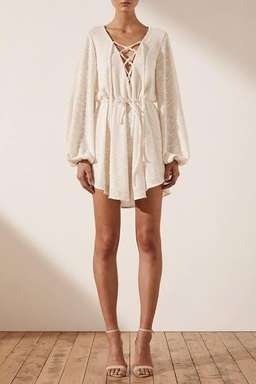 Shona Joy Ortiz Lace Up Mini Dress Cream Size 8 for rent on The Volte - image 1