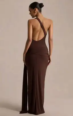 Bonnie Brown Asymmetric-Neck Maxi Dress With Open-Back for rent on The Volte - image 2