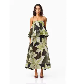 Elliatt Elysia Tiered Gown Black and Green Floral Size L AU 12 for rent on The Volte - image 1