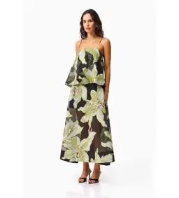 Elliatt Elysia Tiered Gown Black and Green Floral Size L AU 12 for rent on The Volte - image 2