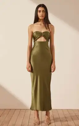 Shona Joy - Arienzo Strapless Cut Out Midi Dress – Green Olive - Size 8 for rent on The Volte - image 1