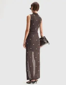 Elka Collective Elara Brown Mesh Beaded Maxi Dress for rent on The Volte - image 4