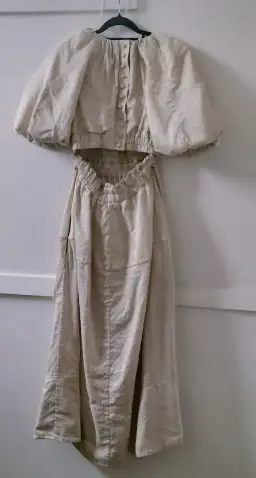 AJE Euphoria Linen Puff Sleeve Cut Out Stone Midi Dress  for rent on The Volte - image 7