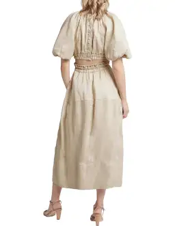AJE Euphoria Linen Puff Sleeve Cut Out Stone Midi Dress  for rent on The Volte - image 3
