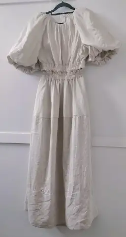 AJE Euphoria Linen Puff Sleeve Cut Out Stone Midi Dress  for rent on The Volte - image 6